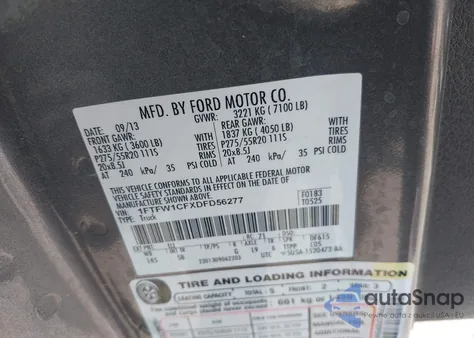 2013 Ford F-150 Fx2 from USA, damaged, VIN 1FTFW1CFXDFD56277